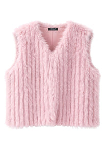 Tuzzi pale rose faux fur gilet, front view
