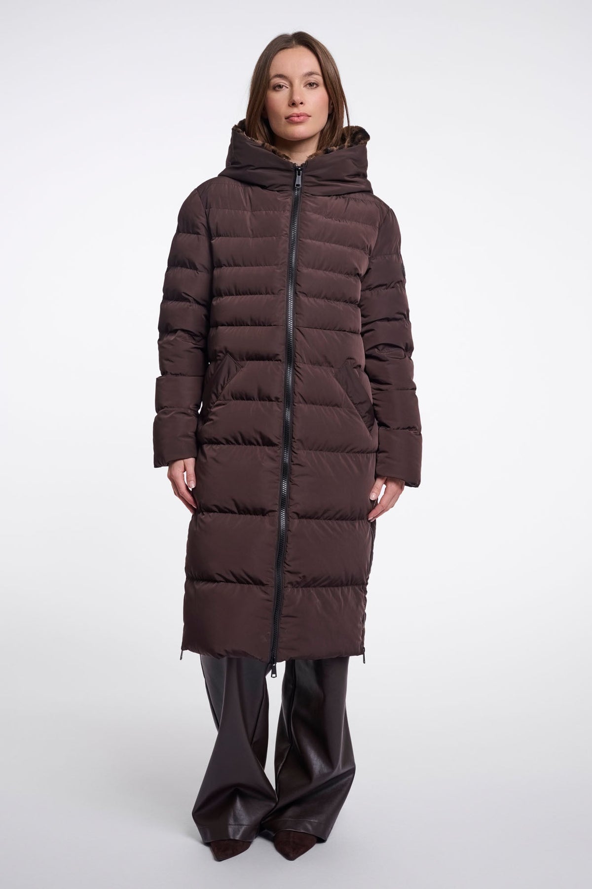 Rino & Pelle Keilafur brown coat with leopard-print faux fur
