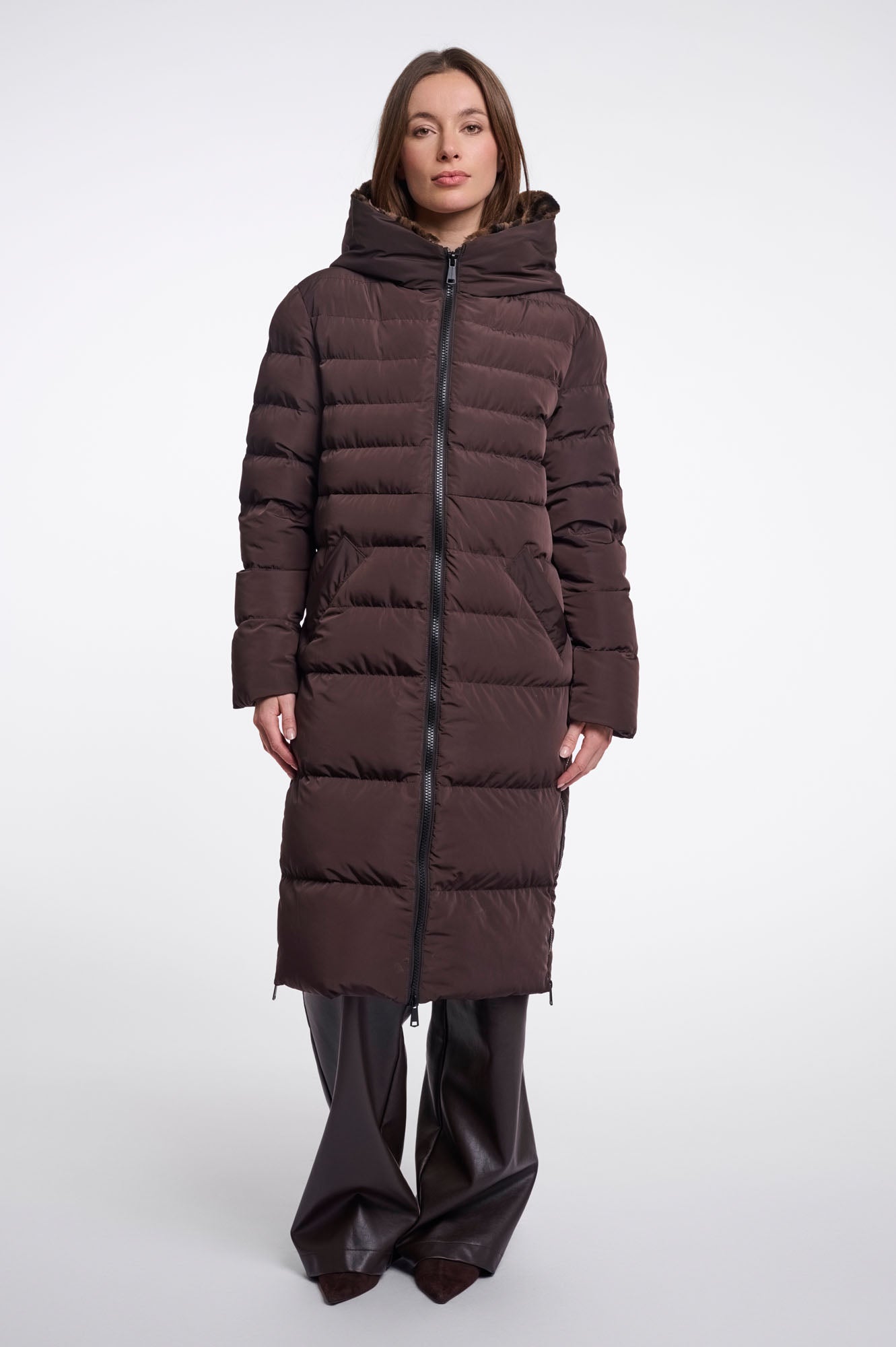 Rino & Pelle Keilafur brown coat with leopard-print faux fur